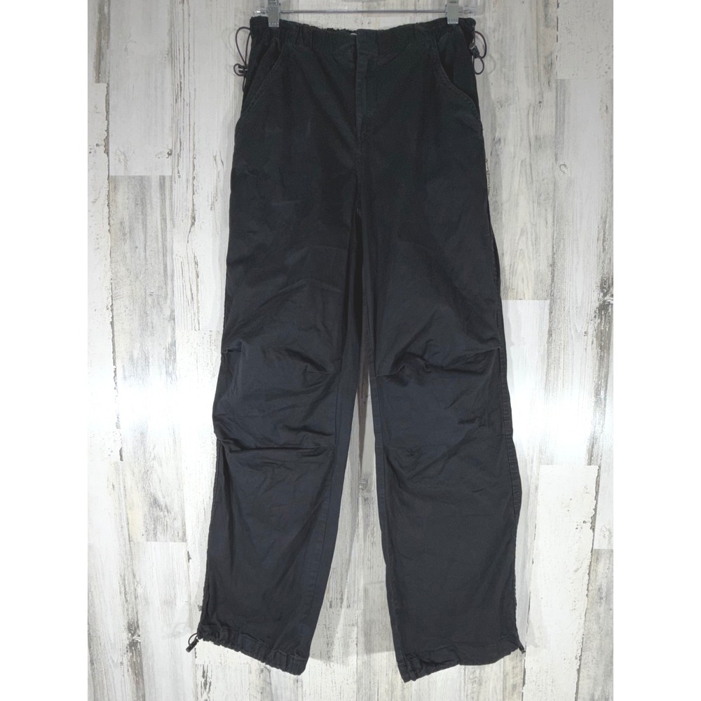 Pull & Bear Black Pants Small (27x30) Wide Leg Elastic Drawstring High Rise READ